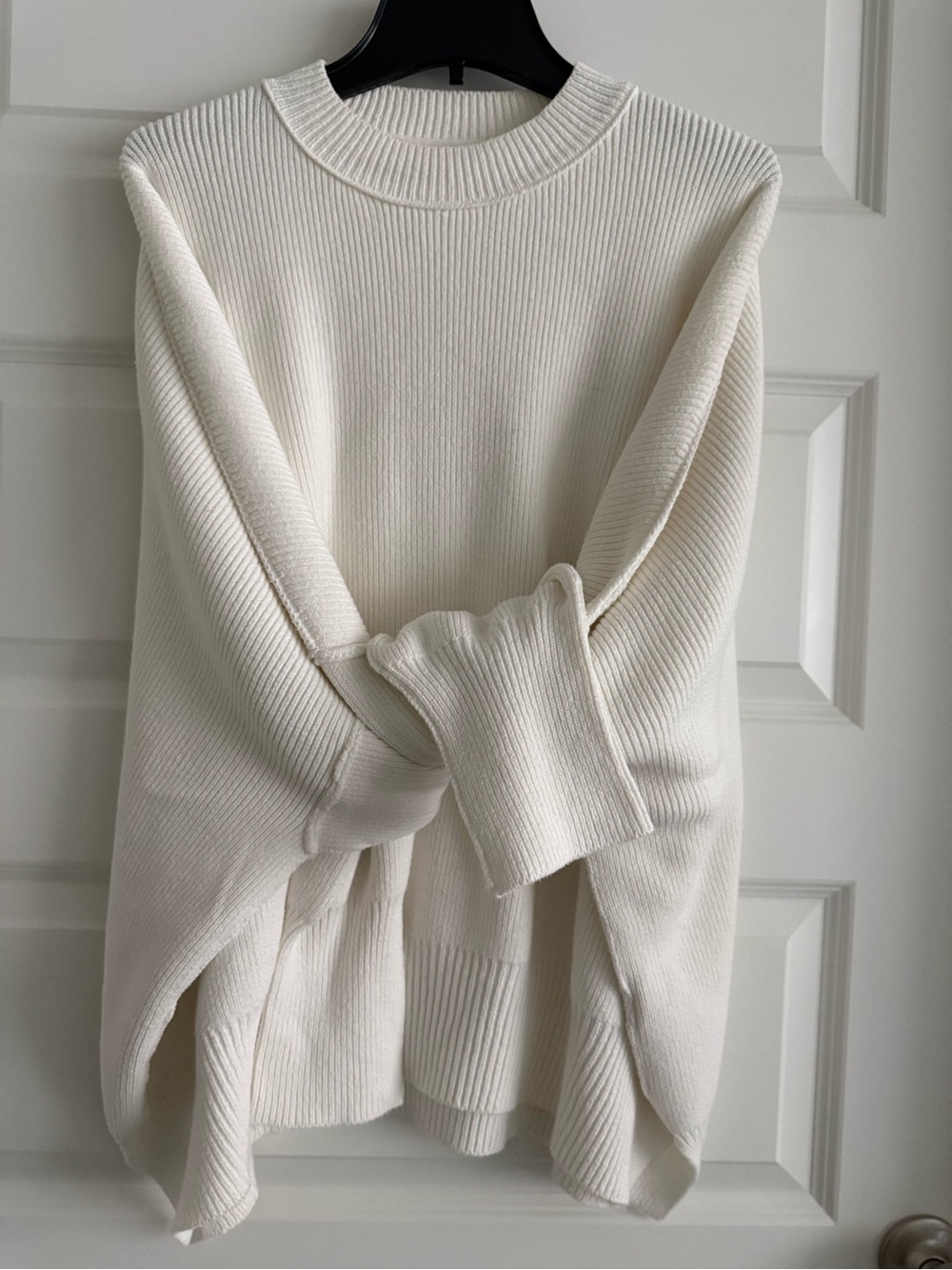 Free People Ivory Ribbed Crewneck Sweater